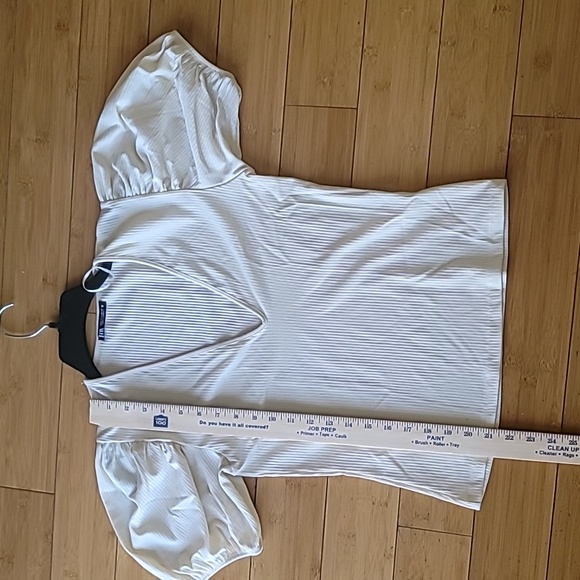 ZARA Puff Sleeves Rib  Top with Plunge Neckline. SZ L - Picture 9 of 9